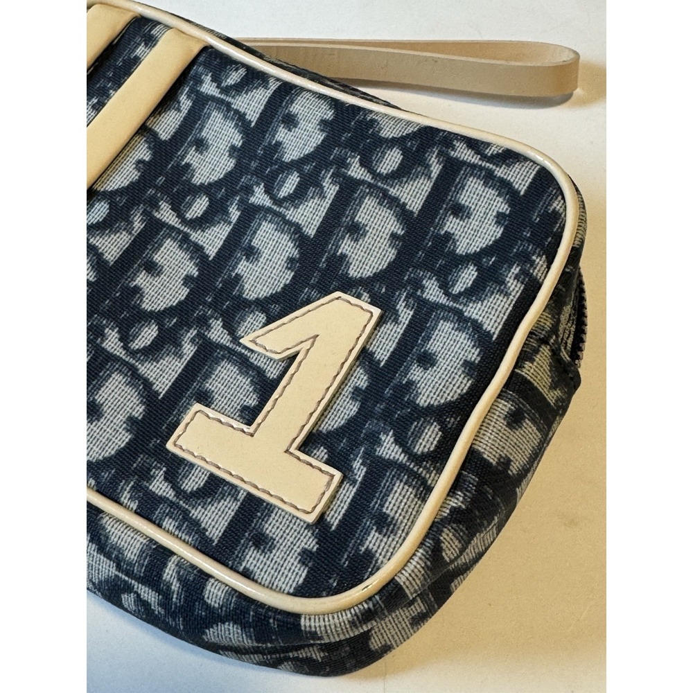 Christian Dior Trotter Canvas Pouch PVC Navy Silver Authentic - Picture 3 of 11
